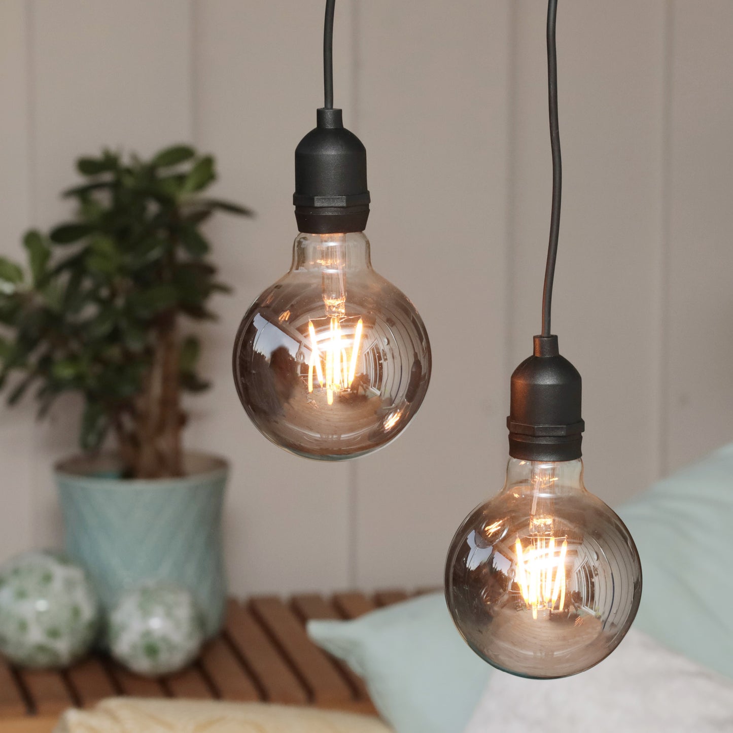 2er Set LED-Filament Vintage-Lampe,Ø9,5x13,7 cm, G95 "Smokey", mit Fernbedienung und Timer, batteriebetrieben_2er Set 150438