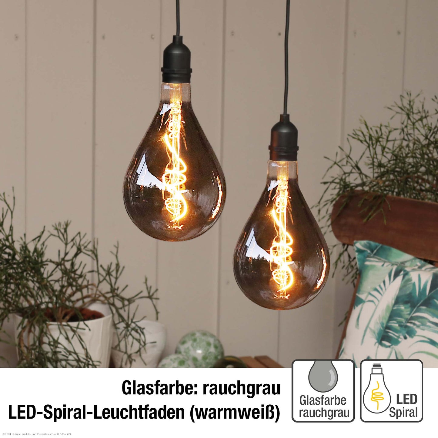 LED-Filament Vintage-Lampe,Ø13 * 27 cm,  "Smokey", mit Fernbedienung und Timer, batteriebetrieben_ 2er Set aus 150452
