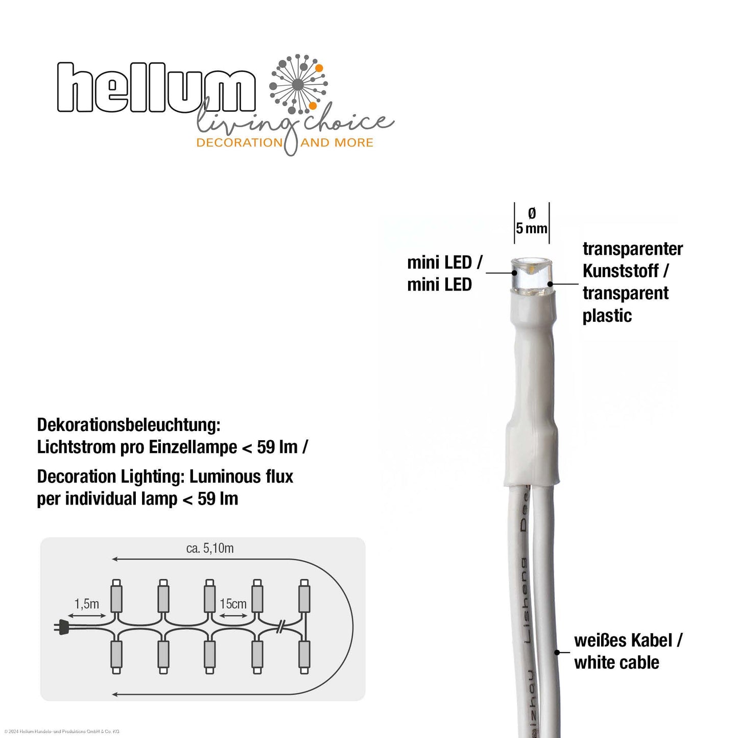 35-tlg. LED-Lichterkette, warm-weiß, weißes-Kabel, Euro-Stecker