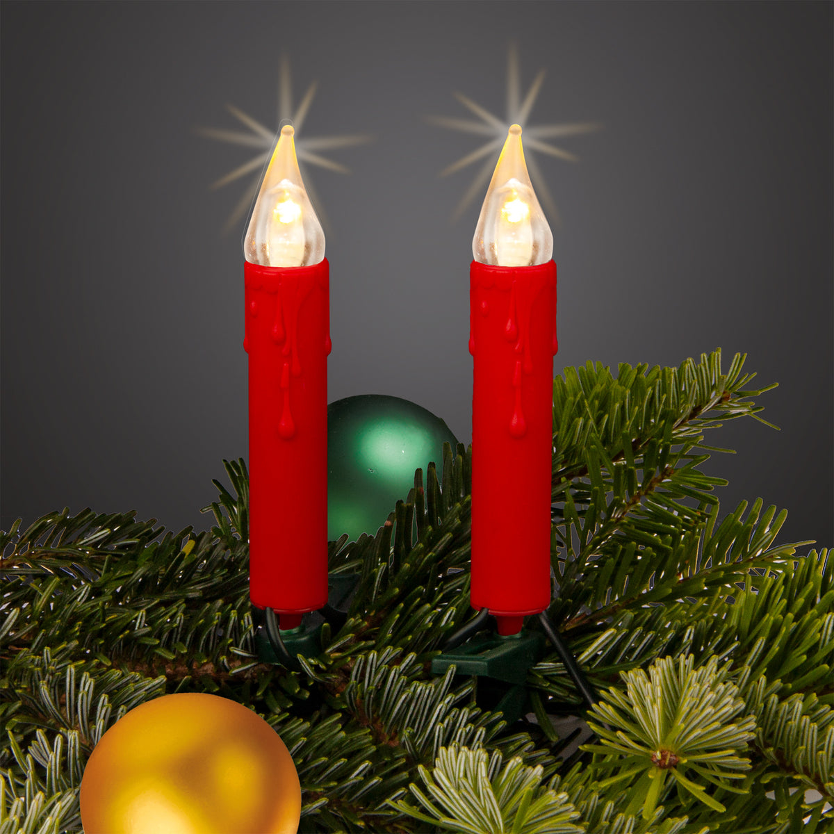 LED Lichterkette Weihnachtsbaum Kerzen mit Wachstropfen rot mit Clip i – Hellum Direkt