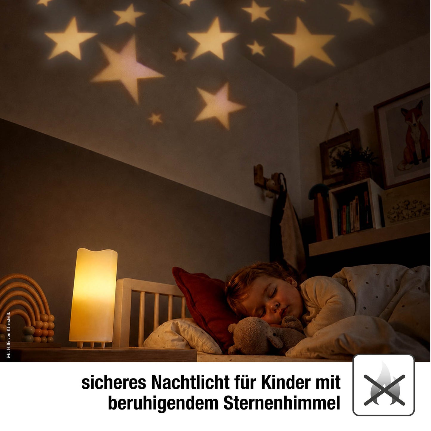 LED Kerze mit Timer & Sternenprojektor, Batterie & USB, Echtwachs
