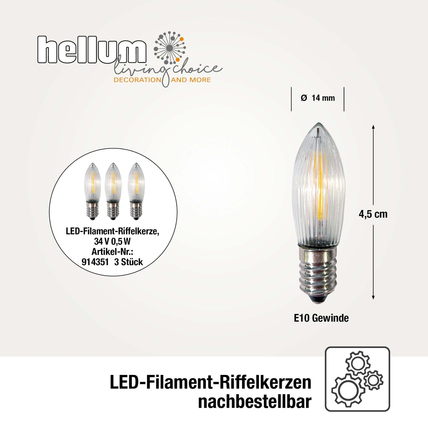 7-tlg. Holzleuchter "Goldleiste", natur, Dekorkränzen, Steckerzuleitung  LED Filament 1,5 m