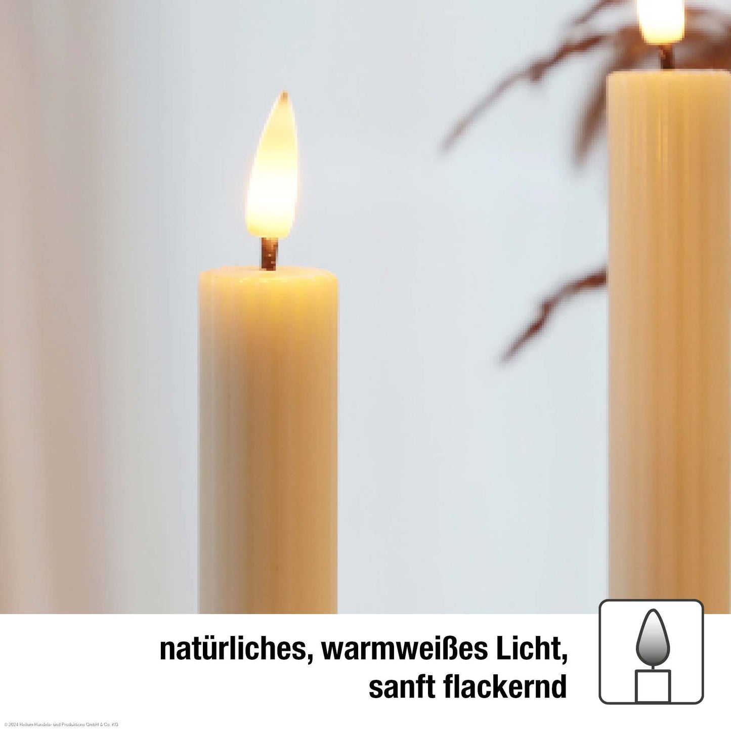 2er-Set LED-Tafelkerzen Echtwachs crèmefarben mit Flammenoptik 2AAA batteriebetrieben mit Fernbedienung, 525182