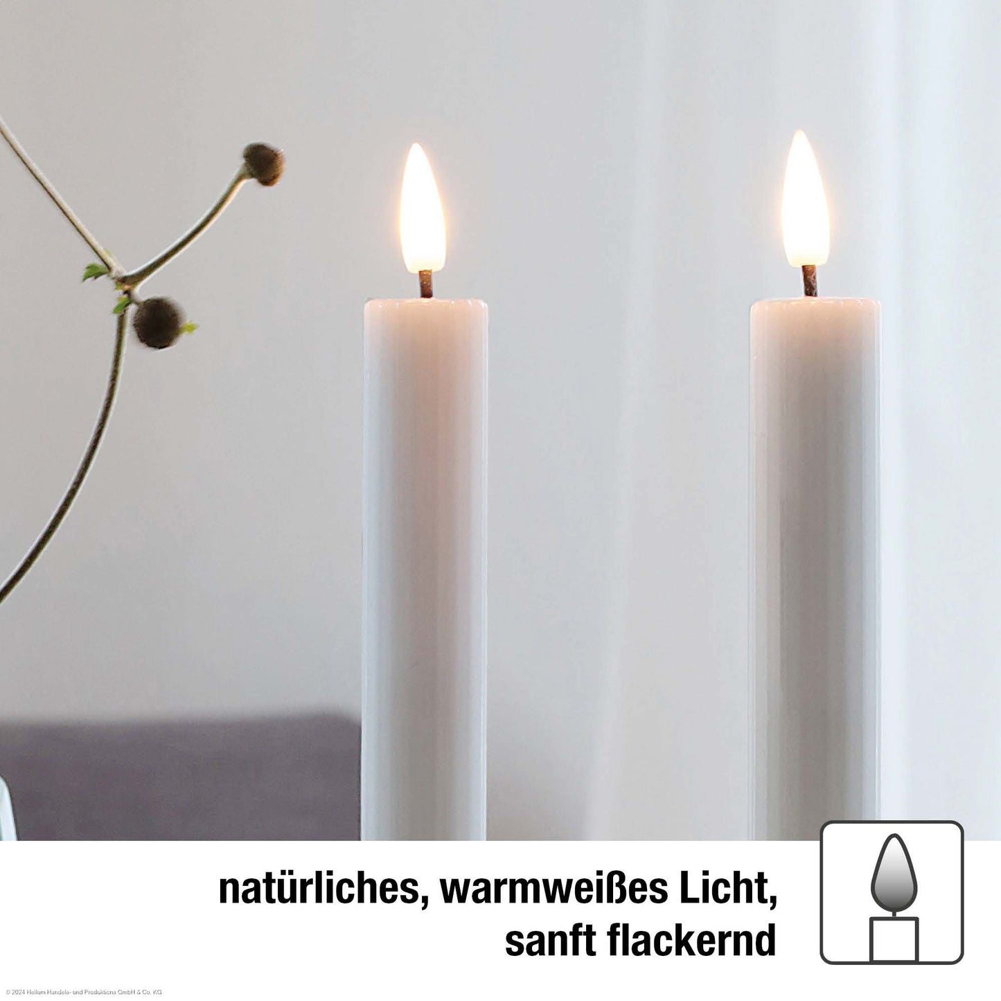 2er-Set LED-Tafelkerzen Echtwachs grau mit Flammenoptik 2AAA batteriebetrieben mit Fernbedienung, 525199
