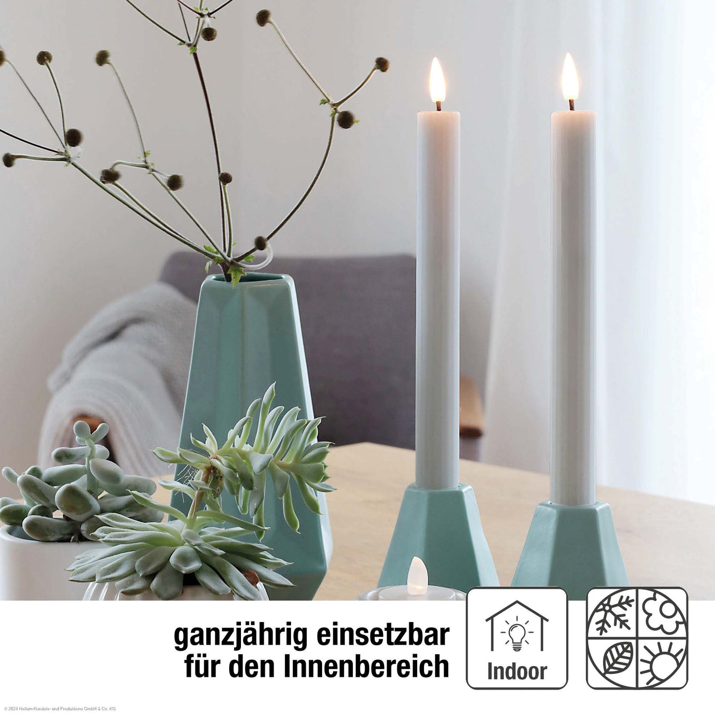 2er-Set LED-Tafelkerzen Echtwachs grau mit Flammenoptik 2AAA batteriebetrieben mit Fernbedienung, 525199