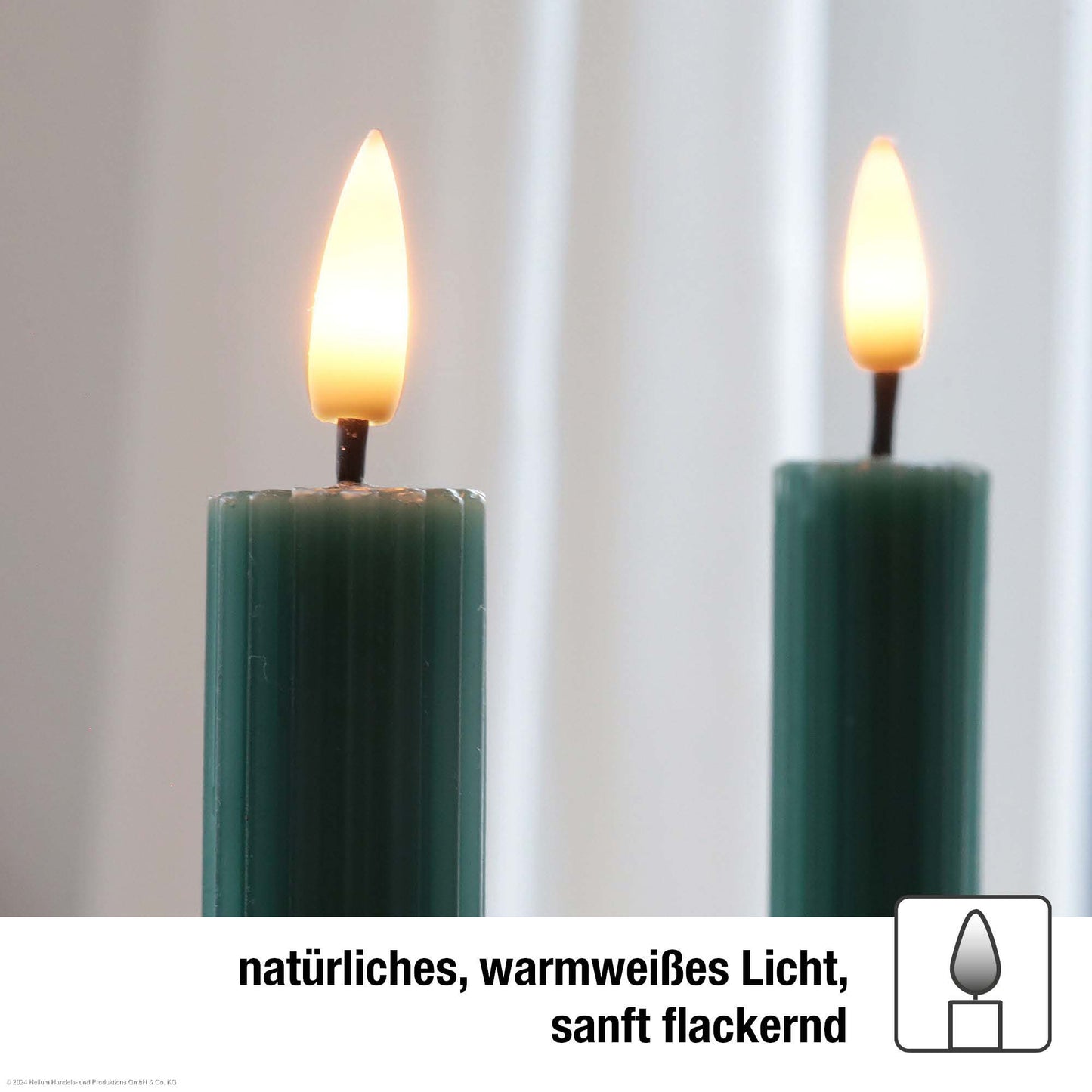 2er-Set LED-Tafelkerzen Echtwachs grün mit Flammenoptik 2AAA batteriebetrieben mit Fernbedienung 525205