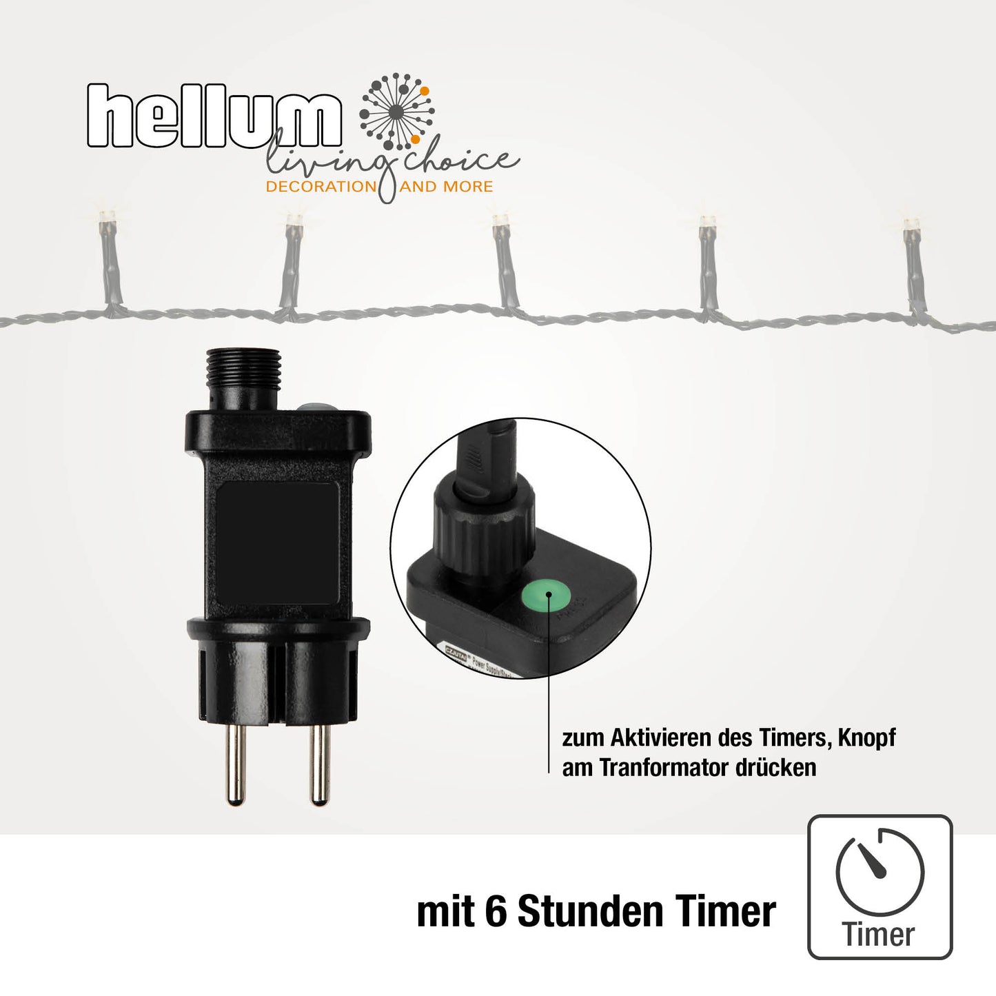 Hellum LED Lichterkette, 200 LEDs, mandarunfarben, mit Timer, für außen 150056