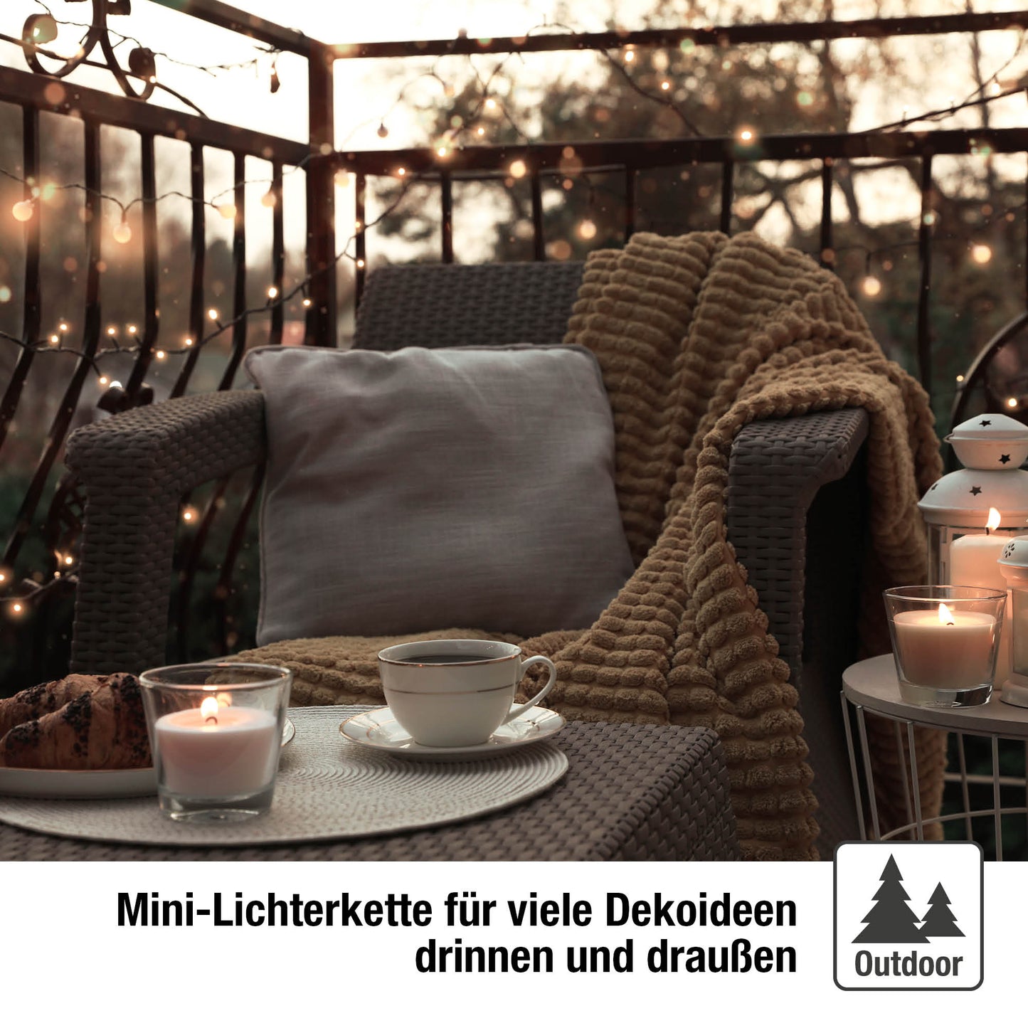 200-tlg. LED-Lichterkette, klassisches warm-weiß, Außen-Tafo