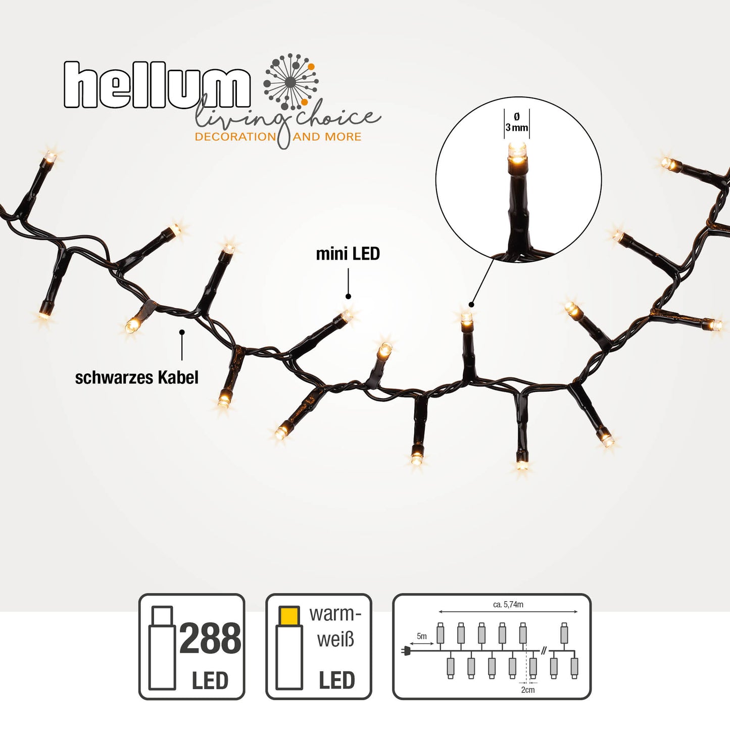 Hellum LED Lichterkette Cluster, 288 LEDs, warmweiß, mit Timer, für außen 576825