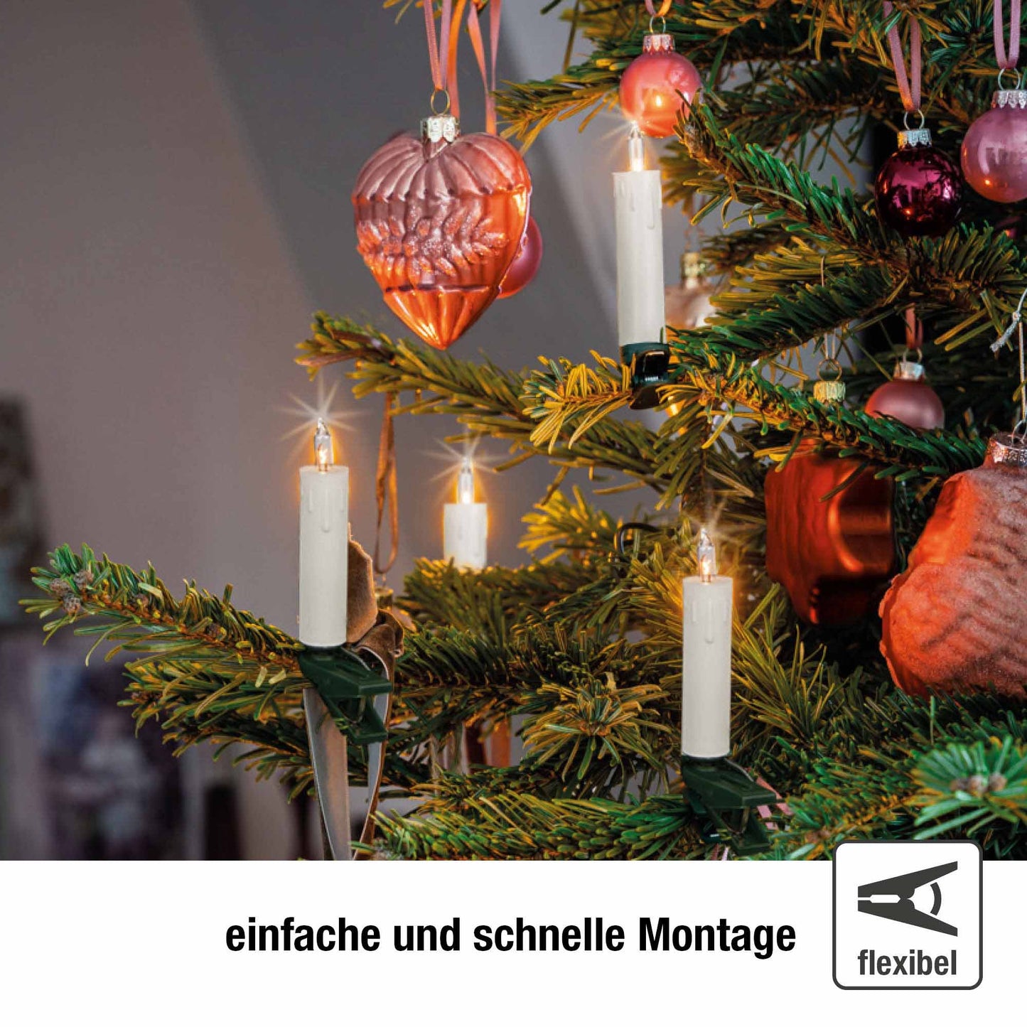 Lichterkette Mini mit 20 Schaftkerzen für innen 12,5m weiß