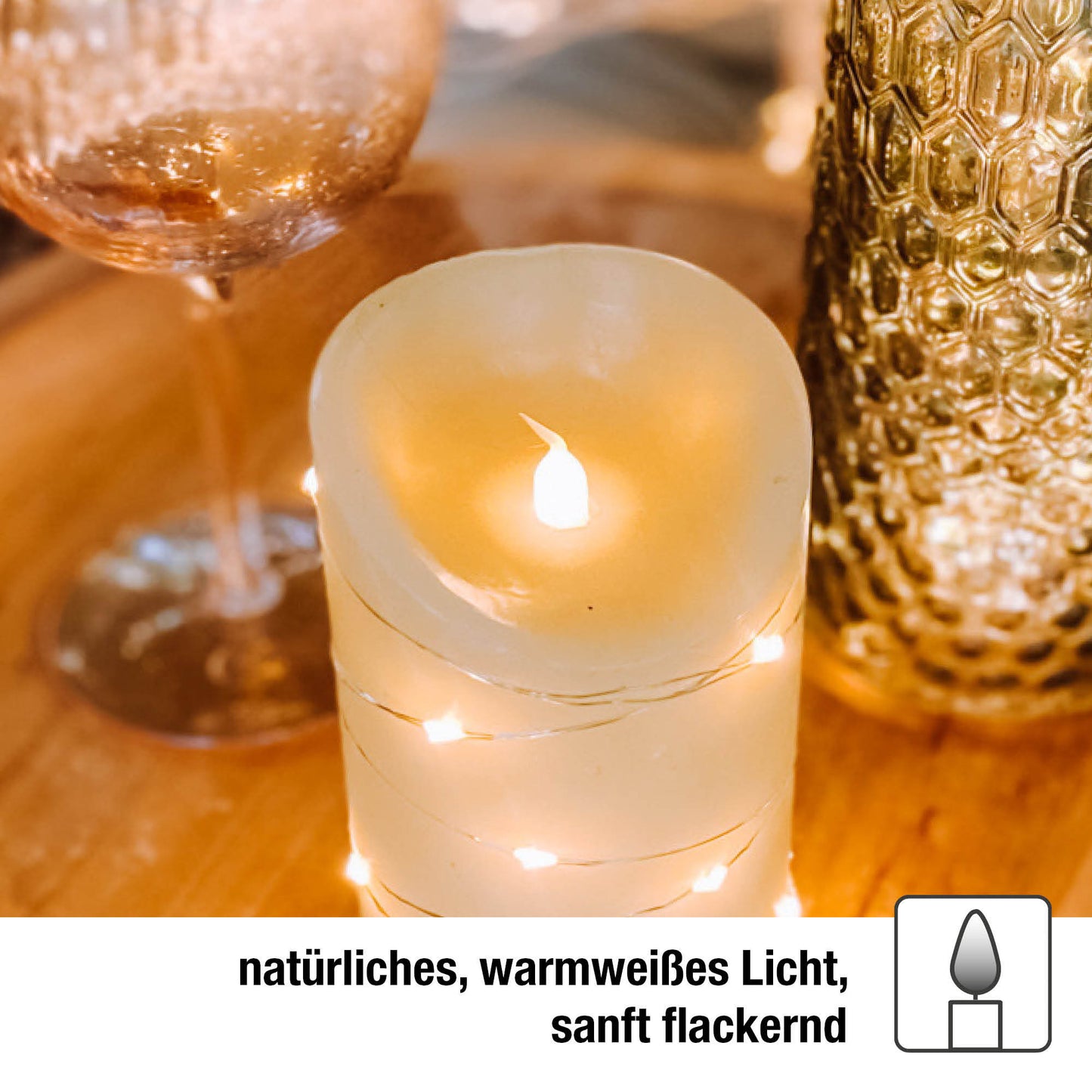 Hellum LED Kerzen flackernde Flamme mit Lichterkette 2er Set 10x15cm, batteriebetrieben mit Timer 152852
