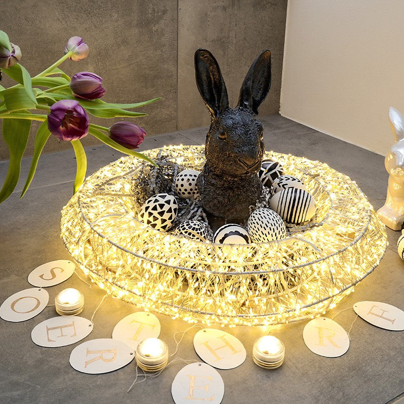 B-Ware LED-Kranz mit Lichterkette "Tauperlen",  Ø40cm, 2650 LEDs, warm-weiß, silbernes Kabel, Außen-Trafo