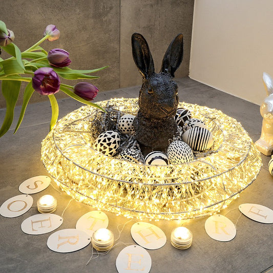 B-Ware LED-Kranz mit Lichterkette "Tauperlen",  Ø40cm, 2650 LEDs, warm-weiß, silbernes Kabel, Außen-Trafo