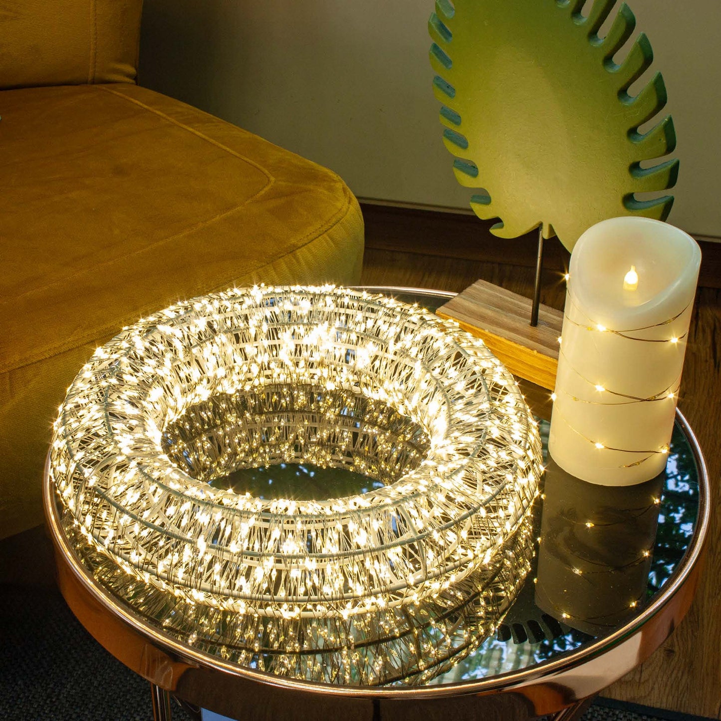 LED-Kranz mit Tauperlen, 1440L, φ30cm, warm-weiß, silber Kabel, Außen-Trafo 153095