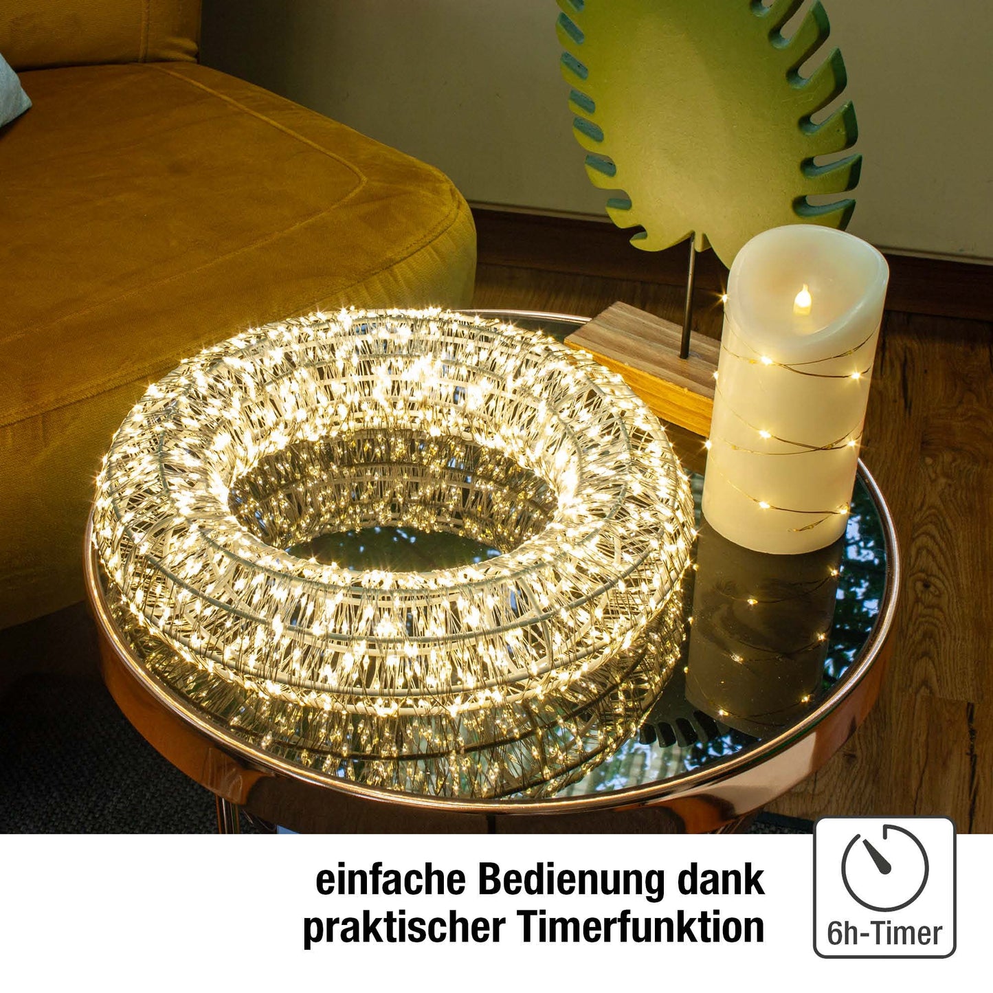 LED-Kranz mit Tauperlen, 1440L, φ30cm, warm-weiß, silber Kabel, Außen-Trafo 153095