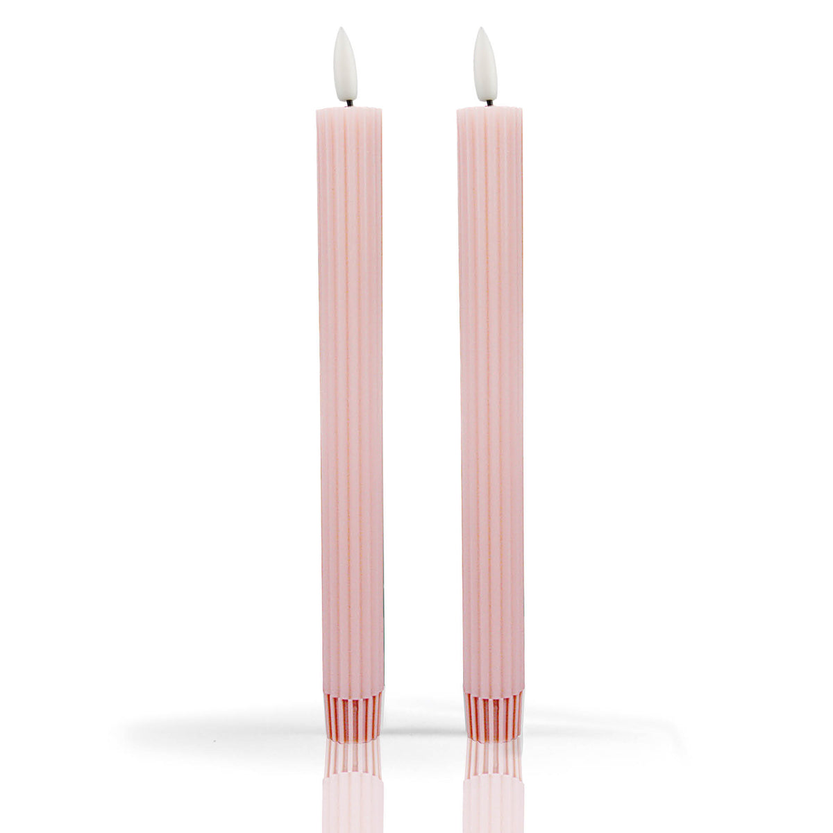 LED Stabkerzen Echtwachs 2er Set rosa, 2 LED warmweiß, Ø 2,2 cm x 24,5 cm, Fernbedienung mit Timer, batteriebetrieben