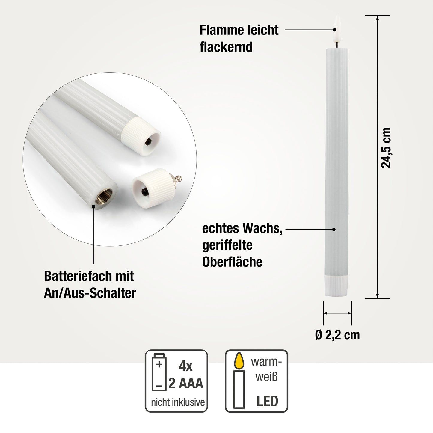 LED Stabkerzen grau 4 Stück aus Echtwachs, mit Timer und Fernbedienung, batteriebetrieben 153248