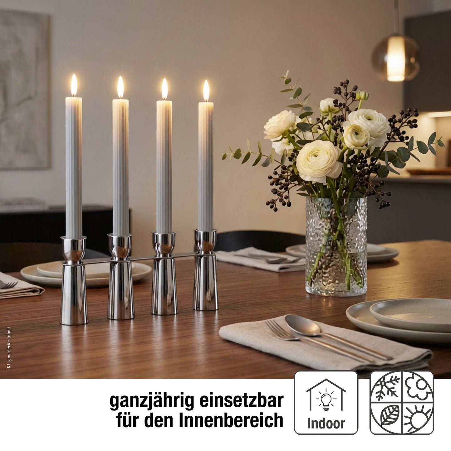 LED Stabkerzen grau 4 Stück aus Echtwachs, mit Timer und Fernbedienung, batteriebetrieben 153248