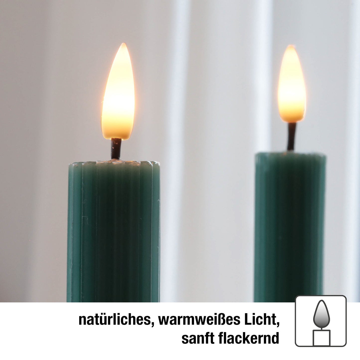 LED Stabkerzen dunkelgrün 4 Stück aus Echtwachs, mit Timer und Fernbedienung, batteriebetrieben 153255