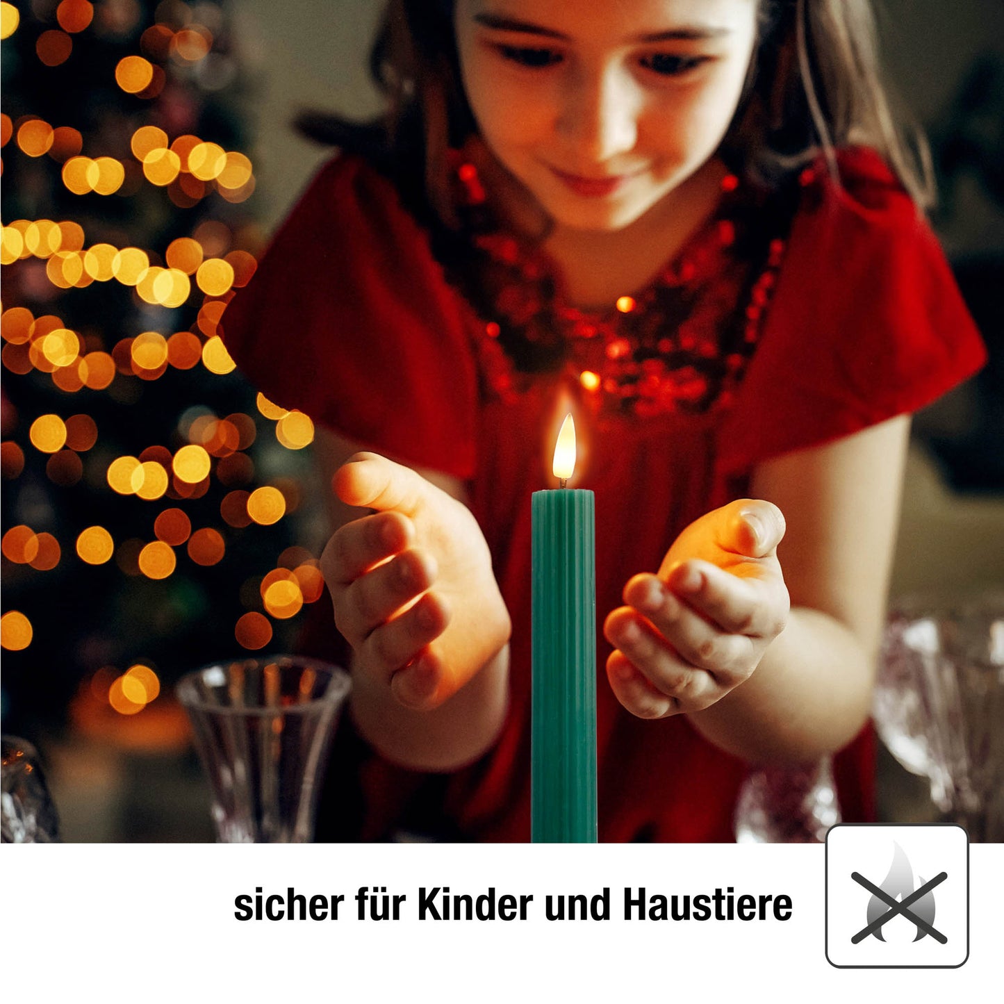 LED Stabkerzen dunkelgrün 4 Stück aus Echtwachs, mit Timer und Fernbedienung, batteriebetrieben 153255