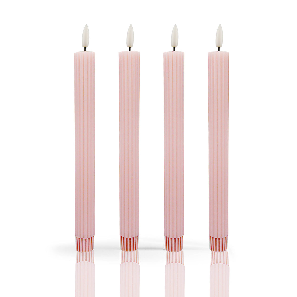 LED Stabkerzen Echtwachs 4er Set rosa, 4 LED warmweiß, Ø 2,2 cm x 24,5 cm, Fernbedienung mit Timer, batteriebetrieben