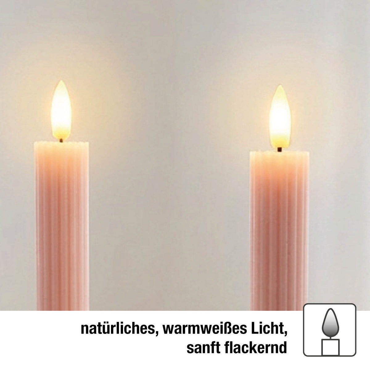LED Stabkerzen Echtwachs 4er Set rosa, 4 LED warmweiß, Ø 2,2 cm x 24,5 cm, Fernbedienung mit Timer, batteriebetrieben