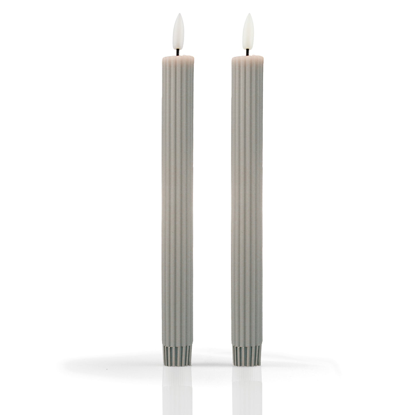 LED Stabkerzen Echtwachs 2er Set grau / taupe, 2 LED warmweiß, ⌀ 2,2 cm x 24,5 cm, Fernbedienung mit Timer, batteriebetrieben