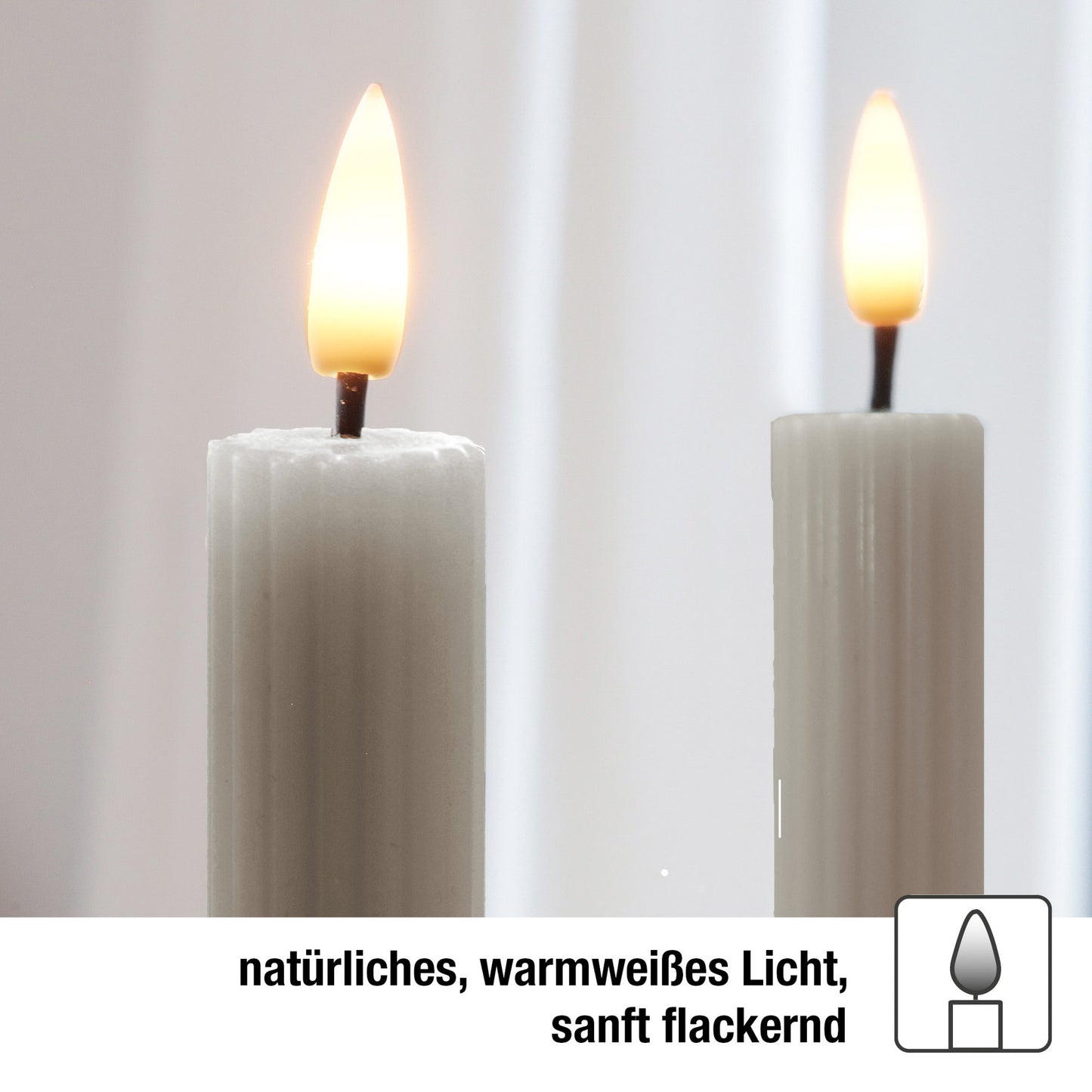 LED Stabkerzen Echtwachs 2er Set grau / taupe, 2 LED warmweiß, ⌀ 2,2 cm x 24,5 cm, Fernbedienung mit Timer, batteriebetrieben