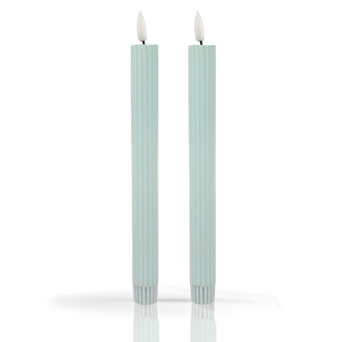 LED Stabkerzen Echtwachs 2er Set grün, 2 LED warmweiß, Ø 2,2 cm x 24,5 cm, Fernbedienung mit Timer, batteriebetrieben