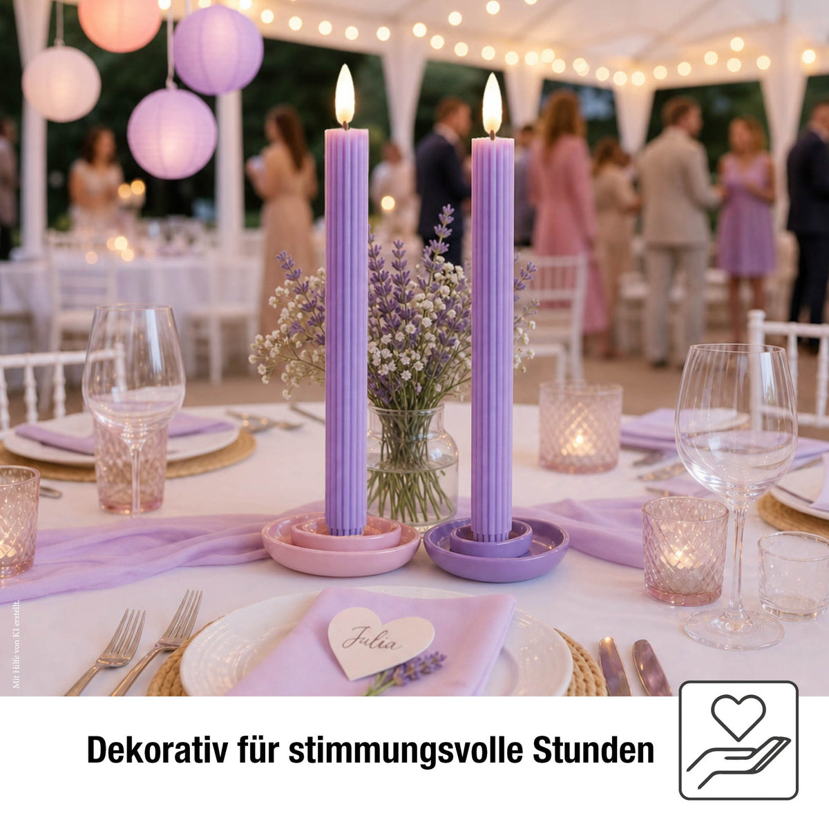LED Stabkerzen Echtwachs 2er Set lila, 2 LED warmweiß, Ø 2,2 cm x 24,5 cm, Fernbedienung mit Timer, batteriebetrieben