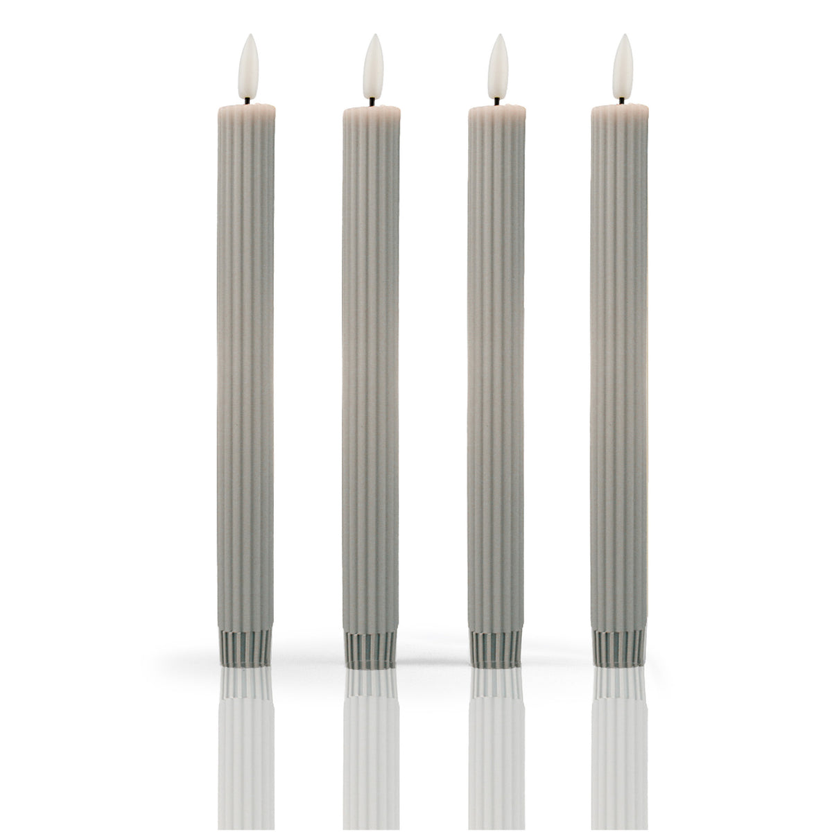 LED Stabkerzen Echtwachs 4er Set grau, 4 LED warmweiß, Ø 2,2 cm x 24,5 cm, Fernbedienung mit Timer, batteriebetrieben