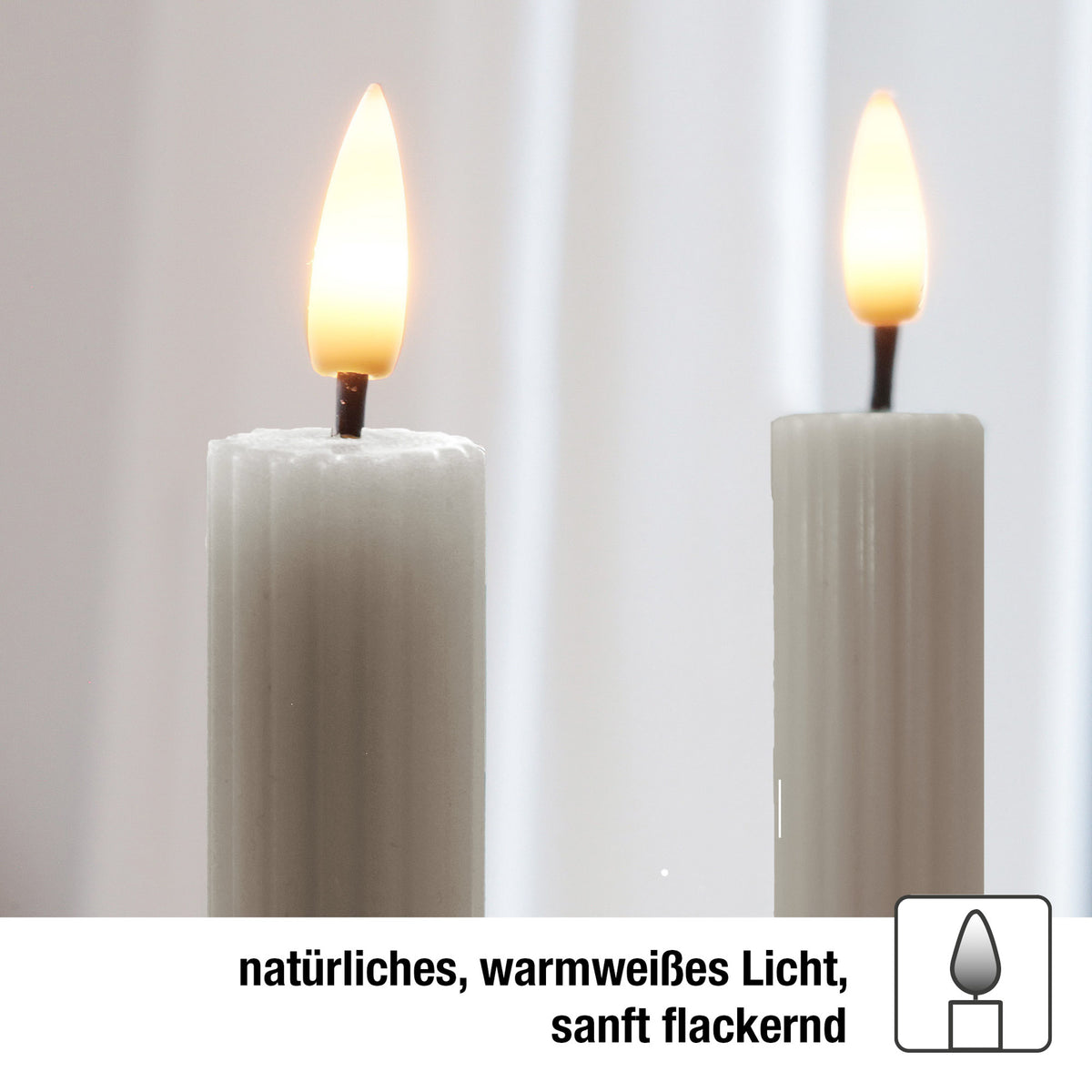 LED Stabkerzen Echtwachs 4er Set grau, 4 LED warmweiß, Ø 2,2 cm x 24,5 cm, Fernbedienung mit Timer, batteriebetrieben