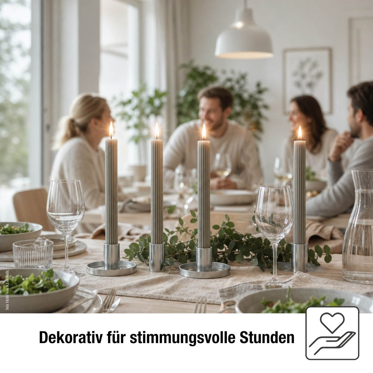 LED Stabkerzen Echtwachs 4er Set grau, 4 LED warmweiß, Ø 2,2 cm x 24,5 cm, Fernbedienung mit Timer, batteriebetrieben