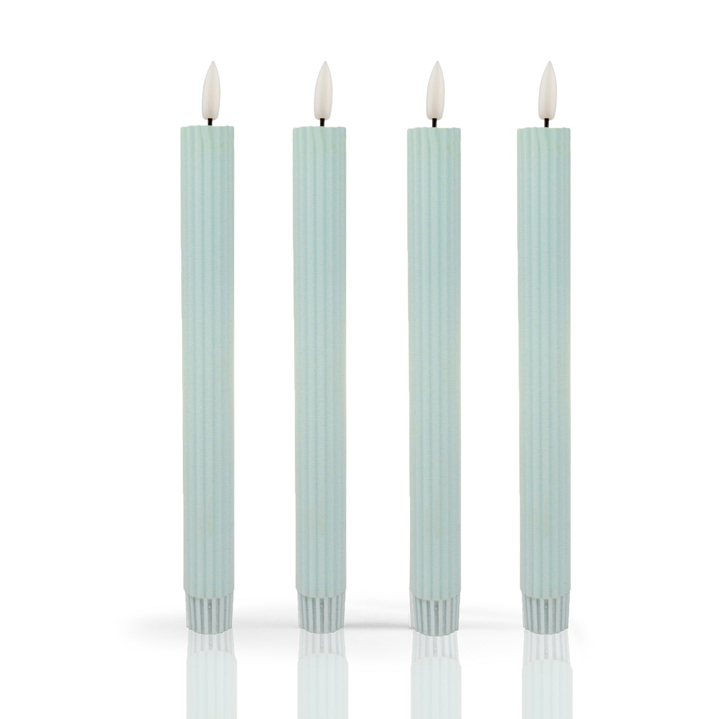 LED Stabkerzen Echtwachs 4er Set grün, 4 LED warmweiß, ⌀ 2,2 cm x 24,5 cm, Fernbedienung mit Timer, batteriebetrieben