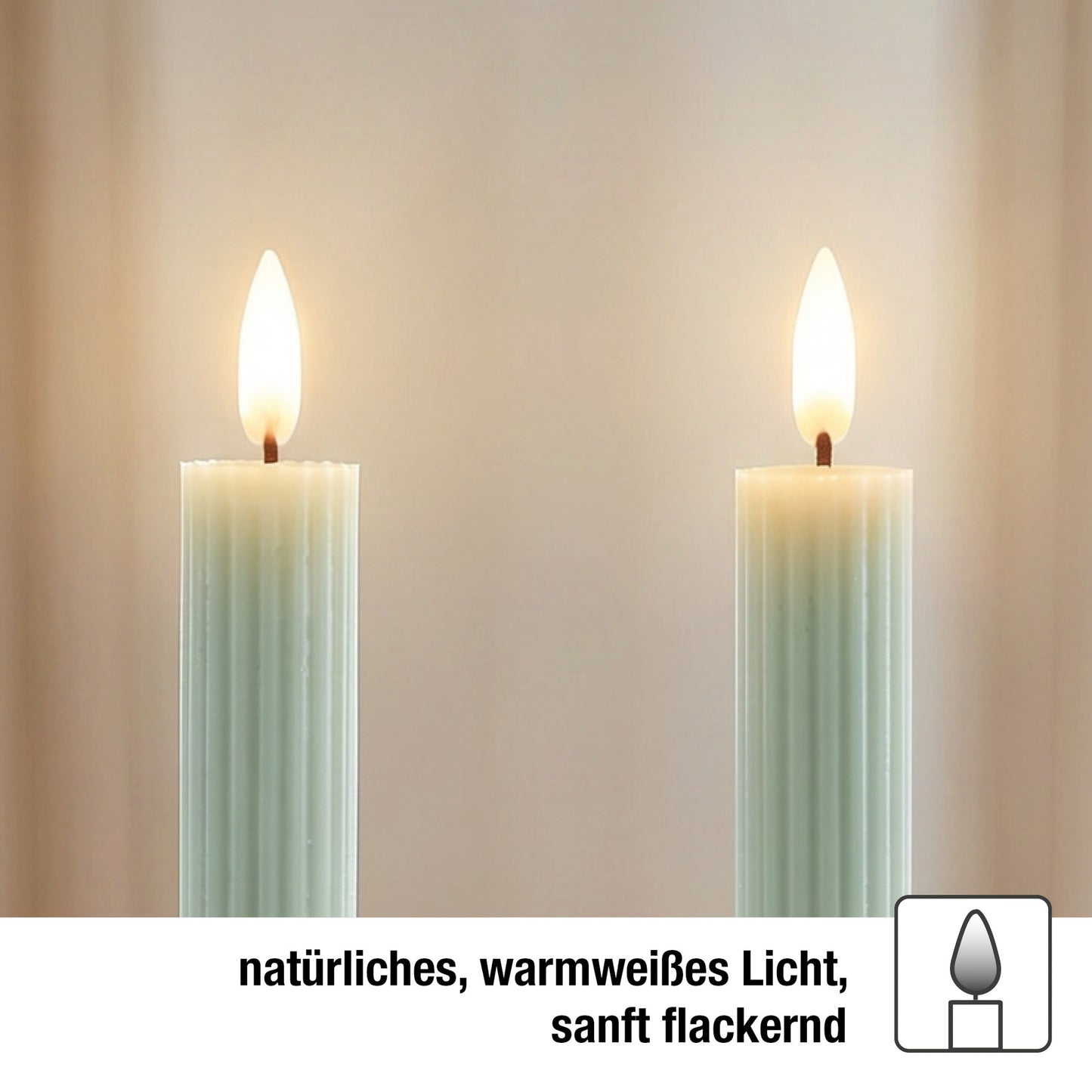 LED Stabkerzen Echtwachs 4er Set grün, 4 LED warmweiß, ⌀ 2,2 cm x 24,5 cm, Fernbedienung mit Timer, batteriebetrieben