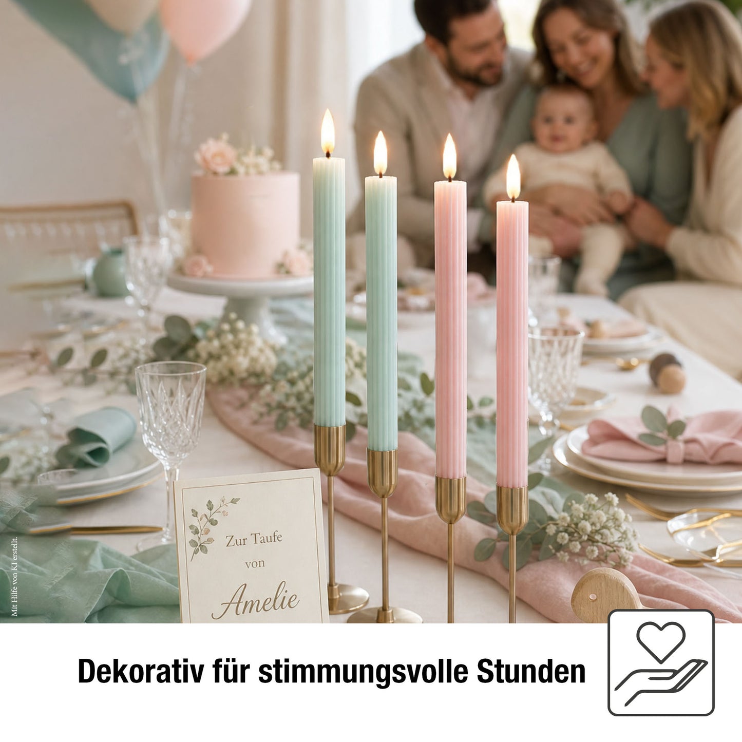 LED Stabkerzen Echtwachs 4er Set grün, 4 LED warmweiß, ⌀ 2,2 cm x 24,5 cm, Fernbedienung mit Timer, batteriebetrieben