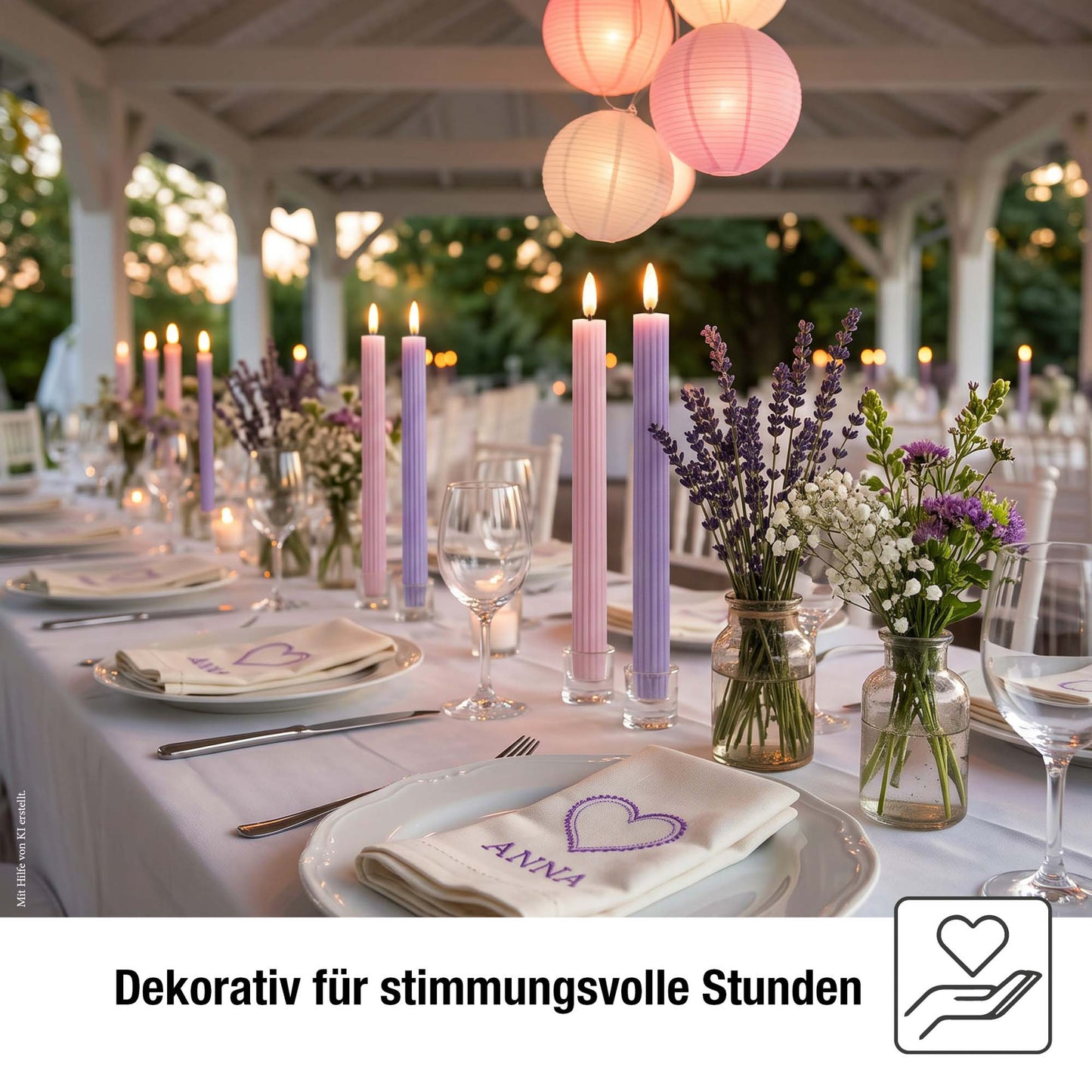 LED Stabkerzen Echtwachs 4er Set lila, 4 LED warmweiß, ⌀ 2,2 cm x 24,5 cm, Fernbedienung mit Timer, batteriebetrieben