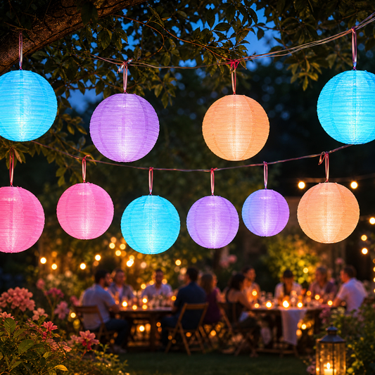 10er LED Lampions außen mit Fernbedienung,12 Farben, dimmbar Ø30cm mit Batterie