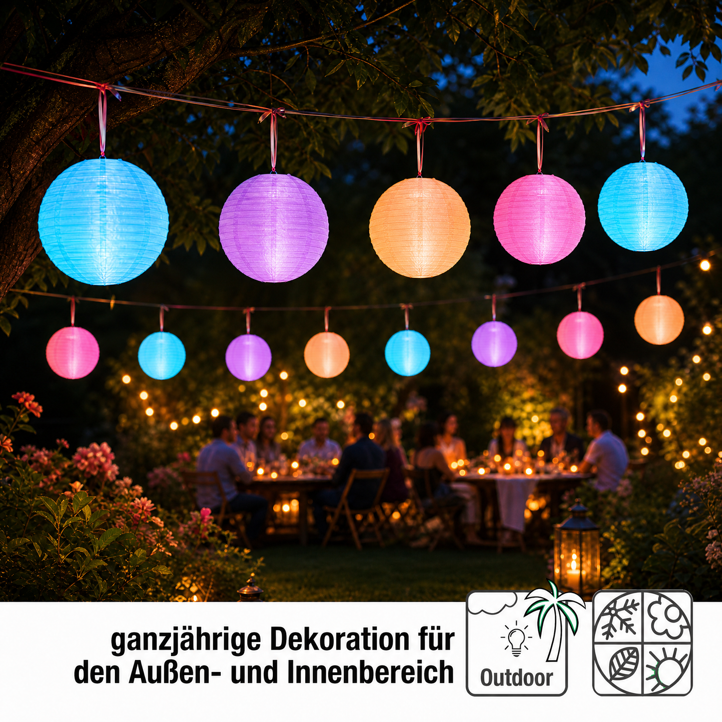 10er LED Lampions außen mit Fernbedienung,12 Farben, dimmbar Ø30cm mit Batterie