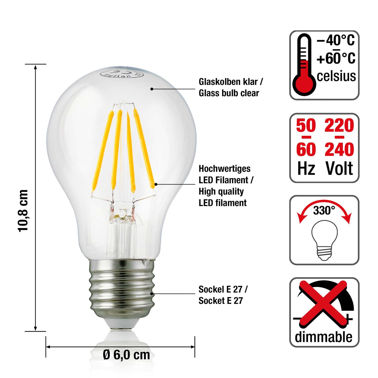 LED-Glühlampe A60,  E27, 4 W, 470 lm, klar_206135