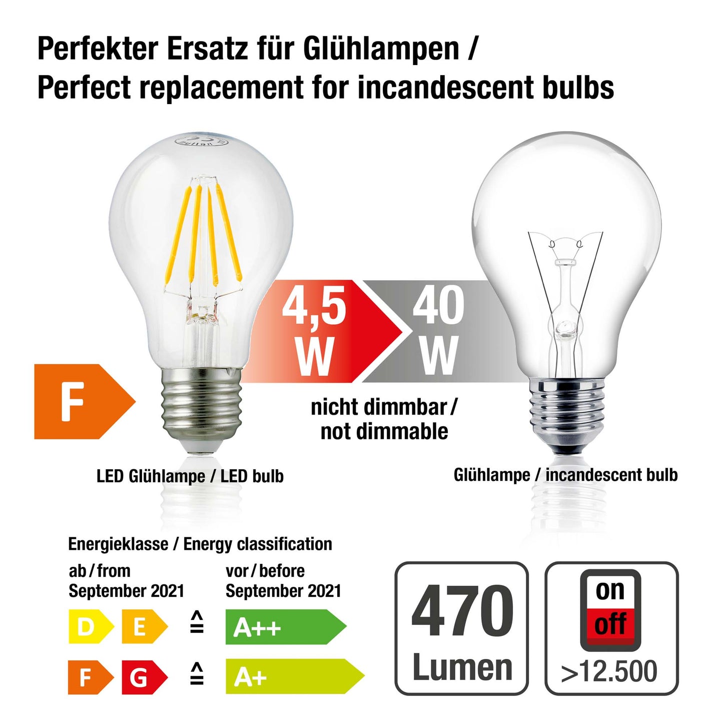 LED-Glühlampe A60,  E27, 4 W, 470 lm, klar_206135