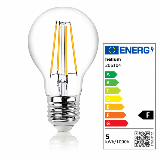LED Glühbirne E27, warmweiß, 4,2W 470 Lumen, klar, EPREL ID 1359918