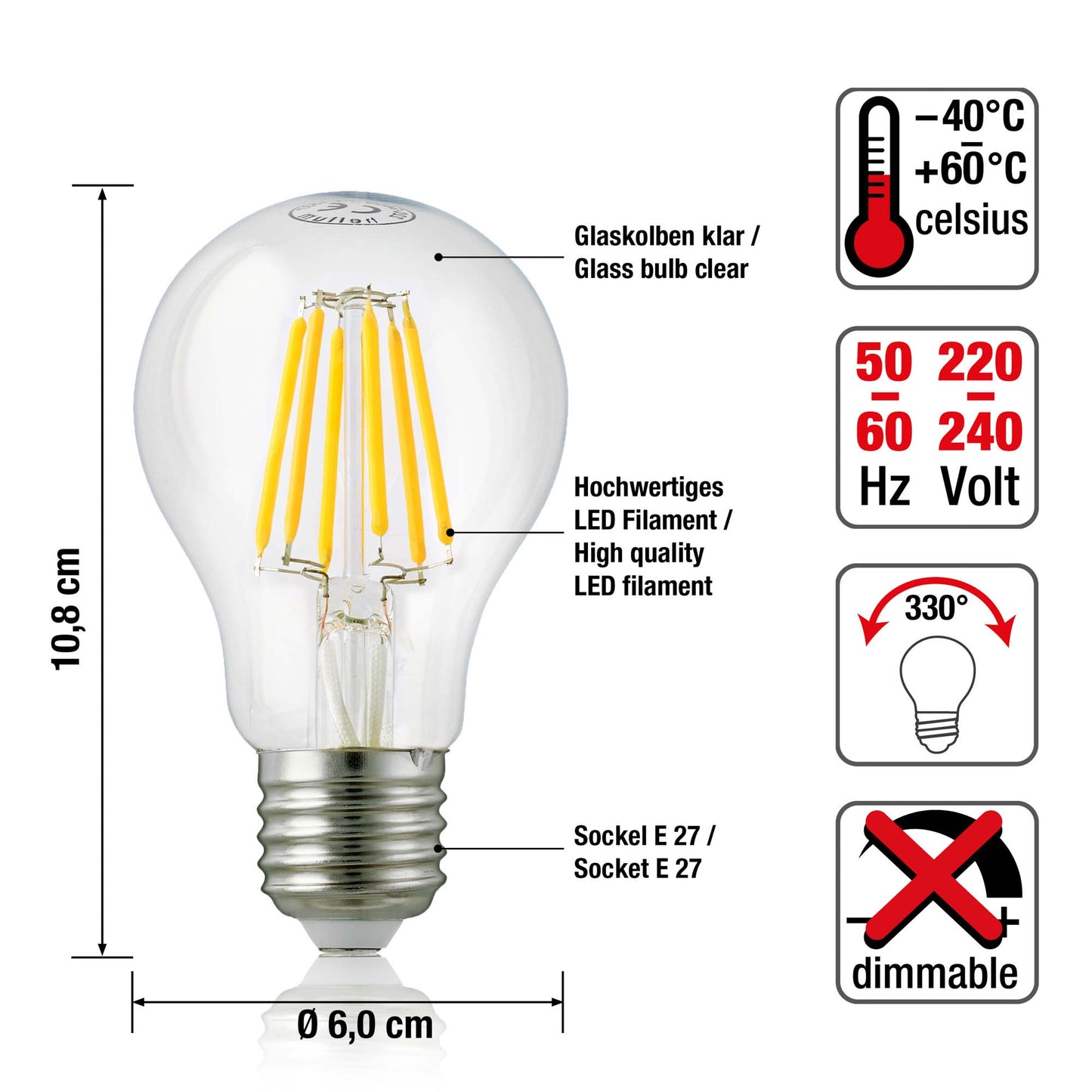 LED-Glühlampe A60,  E27, 7 W, 806 lm, klar