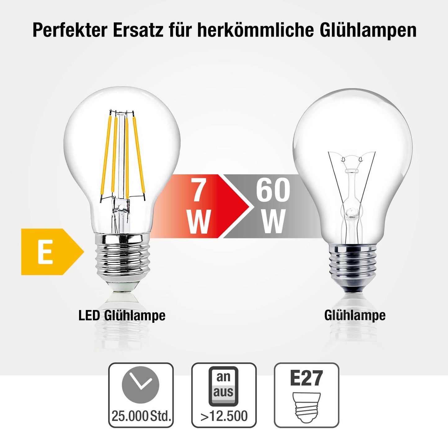 LED-Filament-Lampe A60, E27, 7W, Glas klar, 806 lm, dimmbar 206517