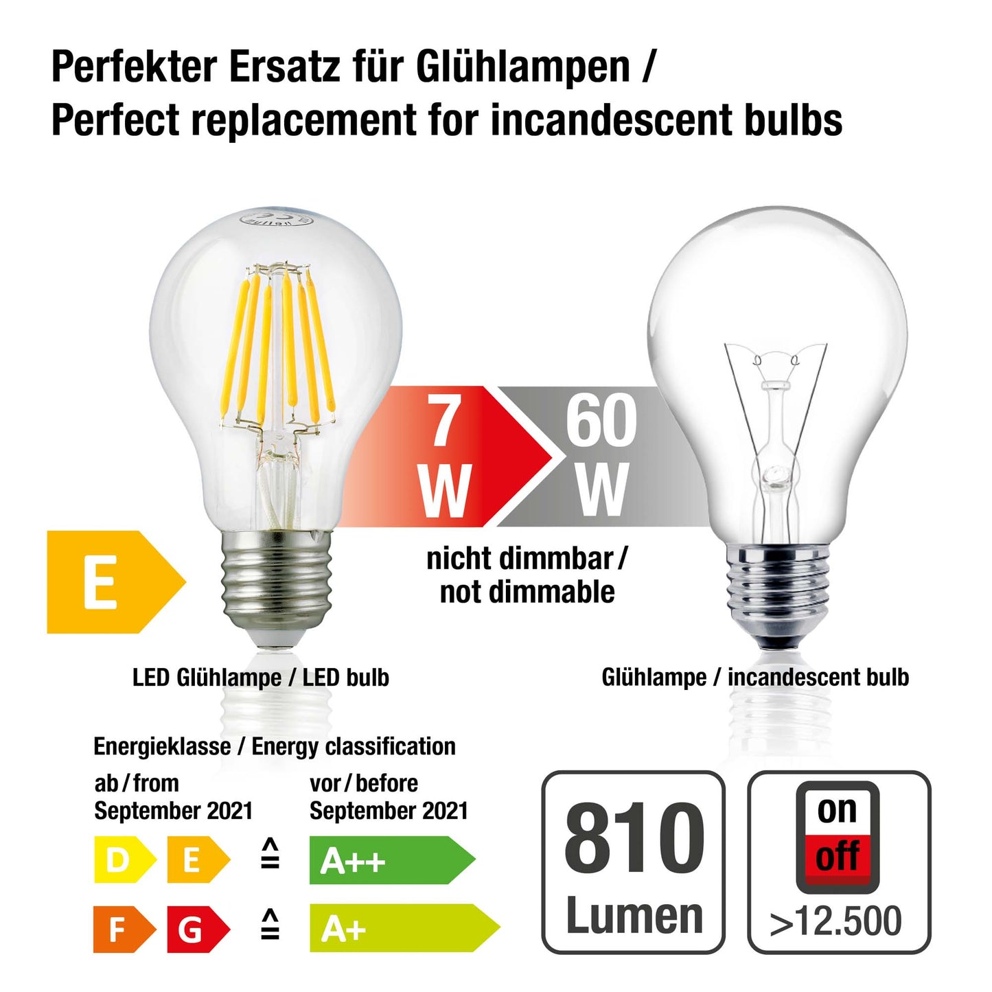 LED-Glühlampe A60,  E27, 7 W, 806 lm, klar