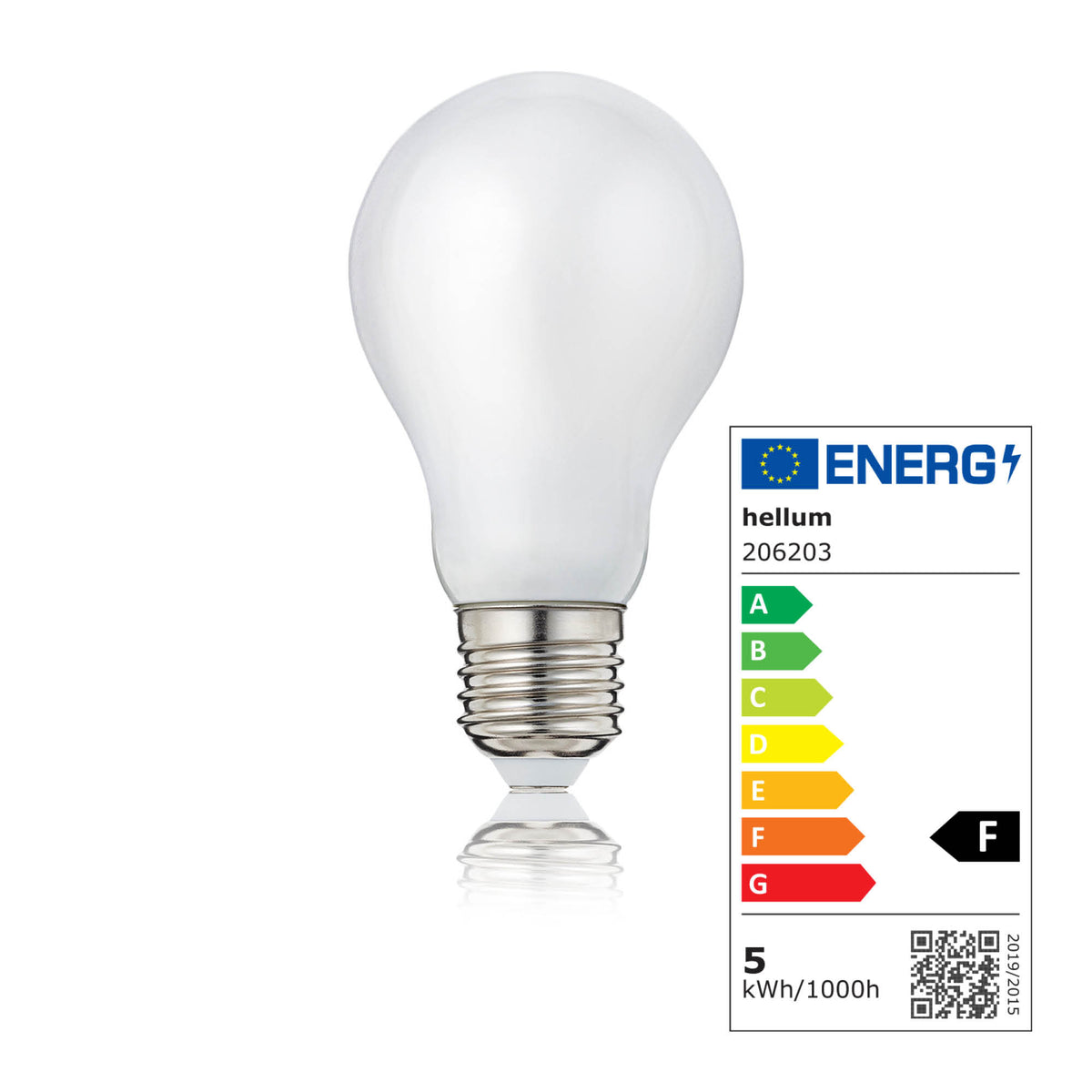 LED Glühbirne E27, warmweiß, 4,5W 470 Lumen, matt, EPREL ID 1353607