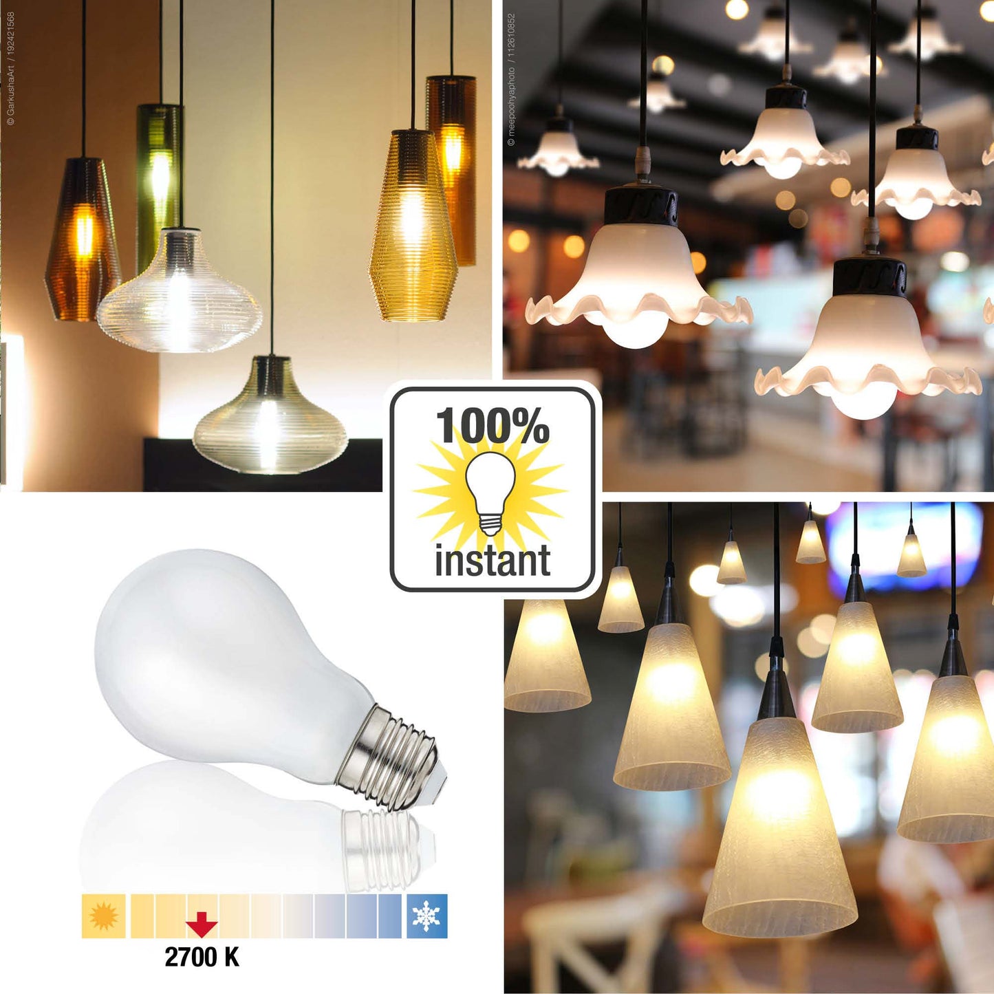 5er-Set LED-Filament-Lampe A60, E27, 7W, Glas milchig, 806 lm