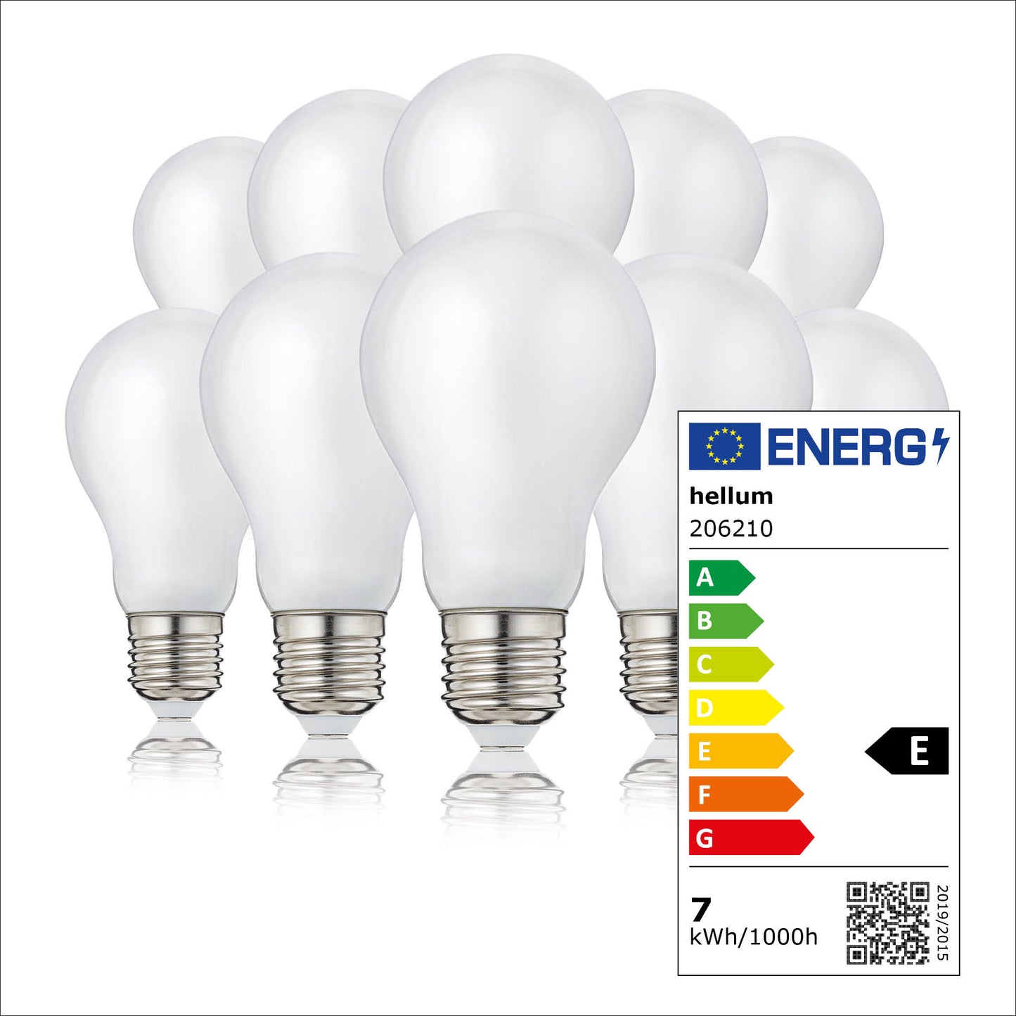 LED Glühbirne E27, 10er Set warmweiß, 7W 806 Lumen, matt, EPREL ID 1359995