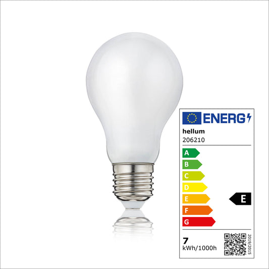 LED Glühbirne E27, warmweiß, 7W 806 Lumen, matt, EPREL ID 1359995