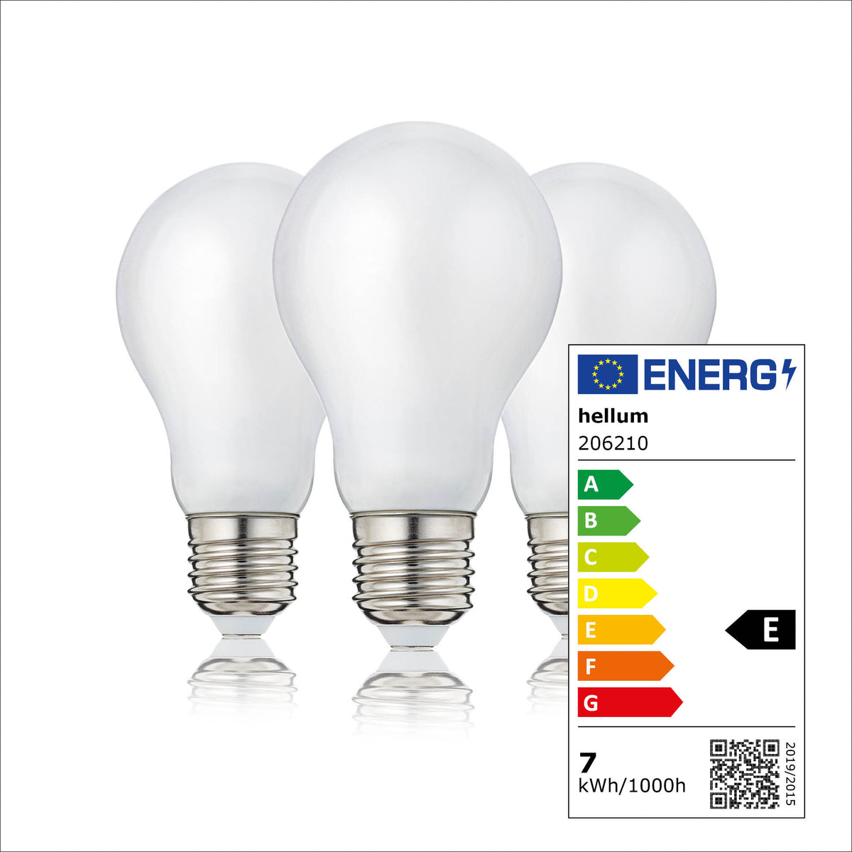 LED Glühbirne E27, 3er Set warmweiß, 7W 806 Lumen, matt, EPREL ID 1359995
